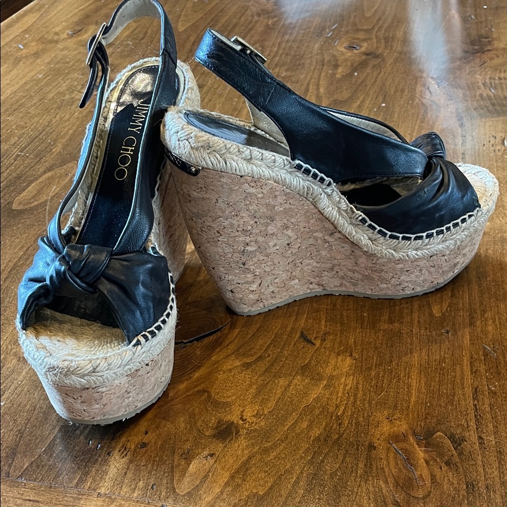 JIMMY CHOO Black Cork Platform Sandal Espadrilles 35.5